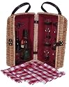 PRESENTATION WINE HAMPER DE LUXE Willow Wine Hamper with 4 wine glasses, bottle opener and 4 gingham napkins