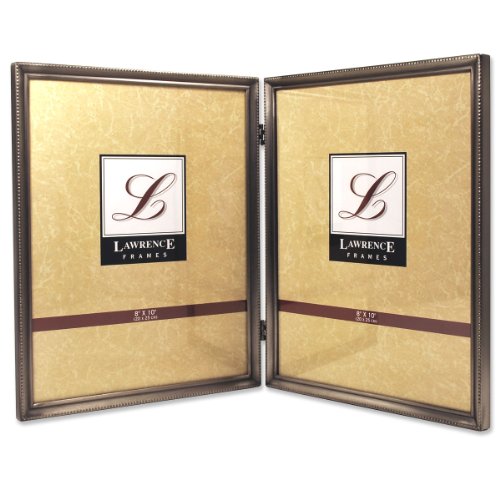 _ Lawrence Frames Antique Pewter 8x10 Hinged Double Picture Frame Bead Border Design