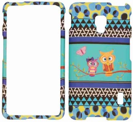 Cell Armor Snap-On Cover for LG Optimus F6 - Retail Packaging - Two Owls and Butterfly on Blue in the middle