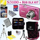 Nikon Coolpix S3100 14 MP Digital Camera (Pink) + 8GB Deluxe Accessory Kit