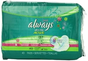 Always Fresh Ultra Thin Long/Super Pads With Wings 40 Count (Pack of 2)