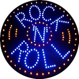 Large Rock n Roll Sign (24 / 600mm diameter approx) - Colour LED Wall Sign with chasing LED's - Mains Adapter & hanging chain included - Ideal for games rooms in homes, pubs, etc (compliments jukeboxes)