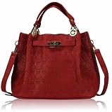 Red Self Embossed Skull Print Tote Twin Handle Shoulder Designer Handbag (13