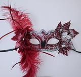 Red and Silver Venetian Feather Mask Red and Silver Venetian Feather Mask