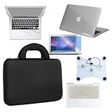 Premium Skque Clear Hard Plastic Crystal Case + 13.3 Inch Series LCD Screen Protector + Palm and Track Pad Protector for Laptop Notebook + 13.3inch Black EVA Carrying Case + Clear Silicone Skin Case for Laptop Notebook + Laptop Notebook Cooler Pad w/ 3 Fans for Apple MacBook Air 13.3