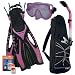 PROMATE Snorkeling Scuba Dive Frameless Mask Fins Dry Snorkel Gear bag Set, Pink, S/M(5-8)