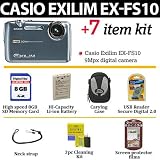 Casio Exilim EX-FS10 Digital Camera 9MP Digital Camera Blue With Ultimate Exilim Accessory Kit Includes 8GB Memory, Spare Battery, Soft Case + More