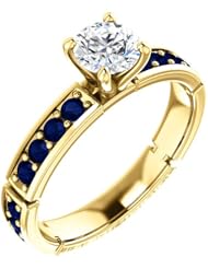 18K Yellow Gold Round Cut Diamond and Sapphire Ring -- LIFETIME WARRANTY