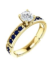 10K Yellow Gold Round Cut Diamond and Sapphire Ring -- LIFETIME WARRANTY