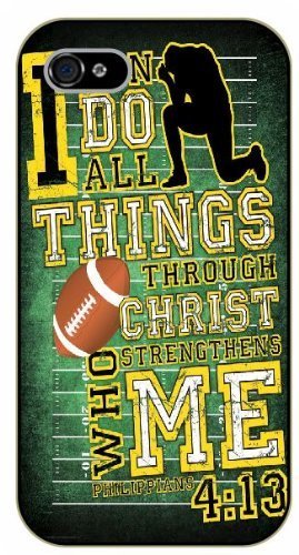 iPhone 4 / 4s Bible Verse - Football. I can do all things through Christ. Philippians 4:13 - black plastic case / Verses, Inspirational and Motivational, sports