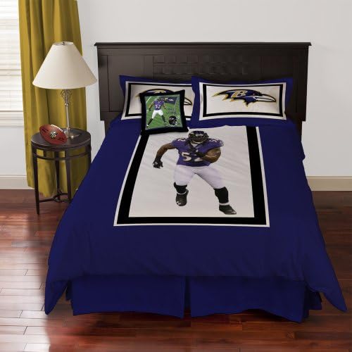 NFL Biggshots Bedding - Baltimore Ravens Ray Lewis Comforter Set and Toss Pillow, Queen