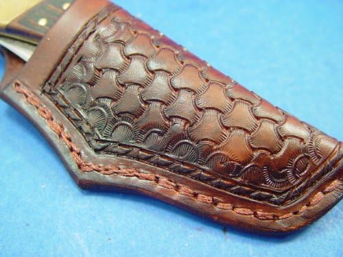 Custom Made Leather Knife Sheath That Was Made for a Buck 110. Round Basket Weave Tooling and Dyed Dark Brown. Knife Is NOT for Sale!