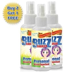 BuzzBarrier Personal Mosquito Repellent Spray - Patented Swiss Technology, University Tested - Keeps Insects Away Safely and Effectively - Buy 2 Get 1 Free!!!