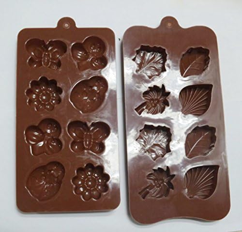 Yunko 8-cavity Chocolate Silicone Mold Ice Cube Trays Fondant Candy Mould Jello Mold Set Butterfly Bee Ladybug Leaves