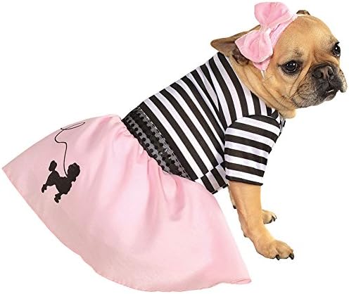Fifties Girl Pink Poodle Skirt Dress and Headband Pet Doggy Costume