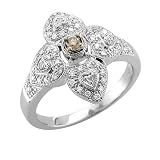 14k Gold Heart White and Chocolate Brown Diamond Ring / Band, Size 7 (HI, I, 0.26 carat)