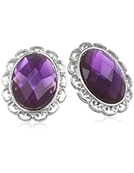 1928 Jewelry "Violet" Silver-Tone Amethyst Faceted Oval Button Earrings