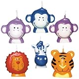 6 pc Assorted Safari Animal Mini Molded Cake Candles