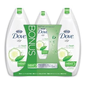 Dove Go Fresh Cool Moisture Body Wash, Value Pack (Bonus Body Wash 6.67 Ounce with Free Body Pouf)