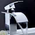 Single Handle Waterfall Centerset Lavatory Faucet with Curved Spout, Chrome