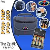 TheZipKit PRO for FLIP Video. Accessories pack includes: Deluxe Camera Case, Small leatherette case, Mini Tripod, 4-2900mAh batteries/Charger, USB ext cable, LCD Film, 28 LED Video Light Kit. (NON OEM)