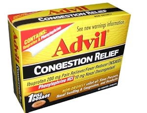 Advil Congestion Relief:Ibuproten 200mg Pain Reliever Fever Reducer (NSAID) Phenylephrine HCI 10 mg Nasal Decongestant 40 Tablets