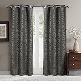 Virginia Gray Grommet Blackout Weave Embossed Window Curtain Panels, Pair / Set of 2 Panels, 37x96 inches Each, by Royal Hotel
