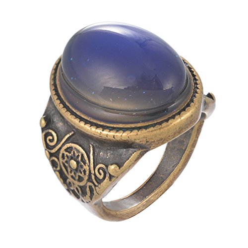 MJartoria Oval Pattern Engraved Retro Style Antique Bronze Changing Emotion Feeling Mood Ring Size 9