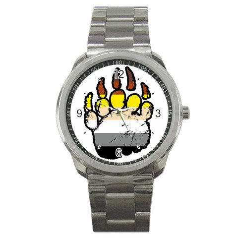 Sport Metal Watch of Gay Bear Pride Flag Paw Print (Rainbow Flag, Lesbian, Transexual, Bisexual Pride, Bi, Transgender)