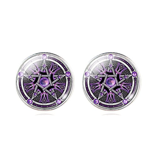 Womens Purple Moon Cluster Earrings Unique Design Pentacle Gem Stud Earrings Holiday Gift