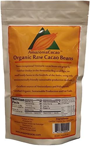 Amazonia Cacao Organic Raw Cacao Beans, 16 ounce pouch