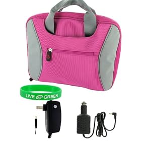 Acer Aspire One AOA150-1029 8.9-Inch Netbook Carrying Bag Case with 12v Car and Wall Charger - Magenta / Grey