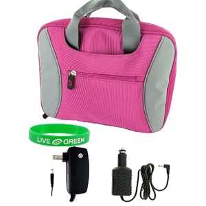 Acer Aspire One AOA150-1553 8.9-Inch Netbook Carrying Bag Case with 12v Car and Wall Charger - Magenta / Grey