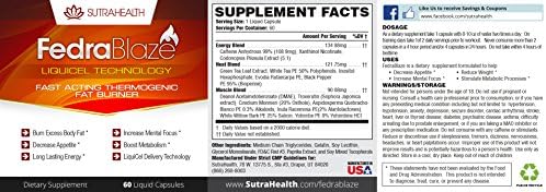 FedraBlaze Fast Acting Liquid Thermogenic Fat Burner Intense Metabolizer Diet Pills 60 Day Supply (120 Capsules)
