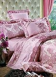 4-pc Pink Imitated Silk Floral Duvet Cover Bedding Set - King Size