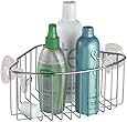 InterDesign Reo Power Lock Suction Bathroom Shower Corner Caddy Basket for Shampoo, Conditioner, Soap - Stainless Steel