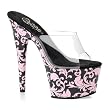 7 Inch Sexy High Heel Sandals Slides Open Toe Baby Pink Damask Print Platform Shoes