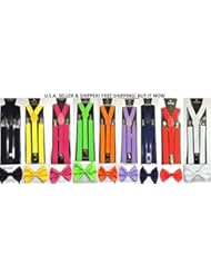 Apparel: Unisex Fashion Adults Teens Teenagers Hot Pink Adjustable All Polyester Silk Bow Tie and Matching Adult Teens Teenagers Hot Pink Adjustable Suspenders Combo-new in Factory Pkg! - Coool