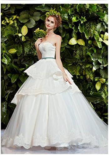 Yisha Women's Off Shoudler Sleeveless Sweetheart Neck Lace Wedding Dress