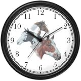 Horse Collage - Three Paints - JP - Horse Wall Clock by WatchBuddy Timepieces (Hunter Green Frame)