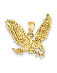 14K Yellow Gold Solid Polished Eagle Pendant 28mmx20mm