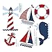 Nautical Decal Stickers Red White Blue Boy Wall Graphics Sailing Ocean Vinyl Mural Sticker Decals Childrens Nursery Baby Room Decor Boys Bedroom Walls Decorations Boat Whale Light House Childs Murals