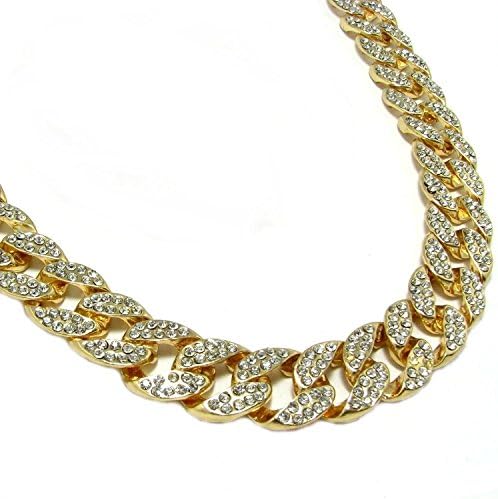 Full Cubic Zirconia Cuban Chain Gold Plated 14mm 30"inch
