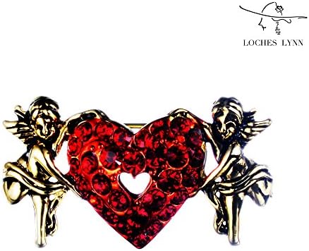 Loches Lynn Two Angels &amp; Red Crytal Love Heart Fashion Brooch Pendant (B-5618)