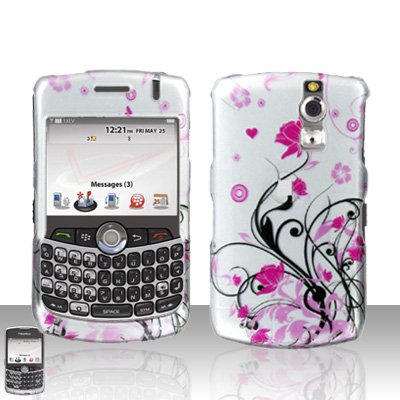 Pink Flower Vine Heart Design Snap on Hard Cover Protector Faceplate Skin Case for Blackberry Curve 8300 8310 8320 8330 + Belt Clip