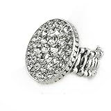 Silvertone Oval Crystal Stretch Fashion Ring