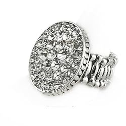 Silvertone Oval Crystal Stretch Fashion Ring