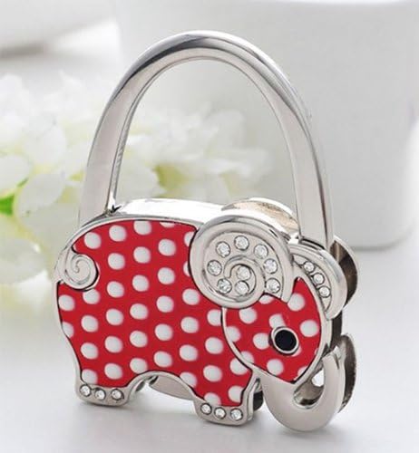 PHACA Lovable Elephant Shape Crystal Rhinestone Handbag Hook Hanger Holder (Red)