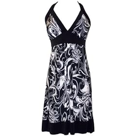 Black White Mod Floral Halter Dress JR Plus Size