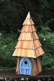 Storybook Hobbit Bird House with Blue Stained Door, Handcrafted in the USA